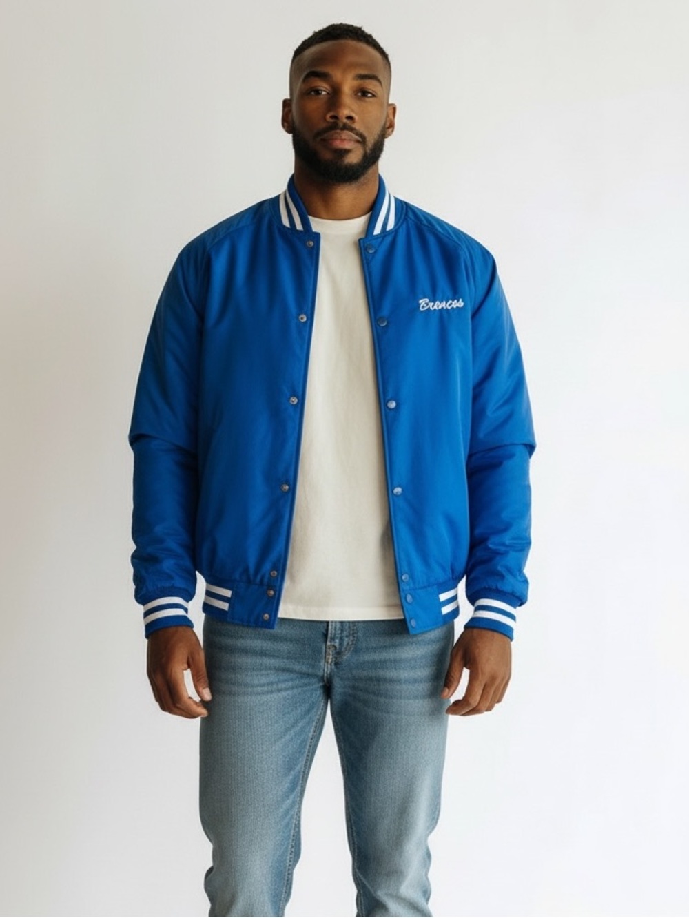 90s Vintage Blue Baseball Varsity Bomber Jacket | Jefferson County All Star | L
